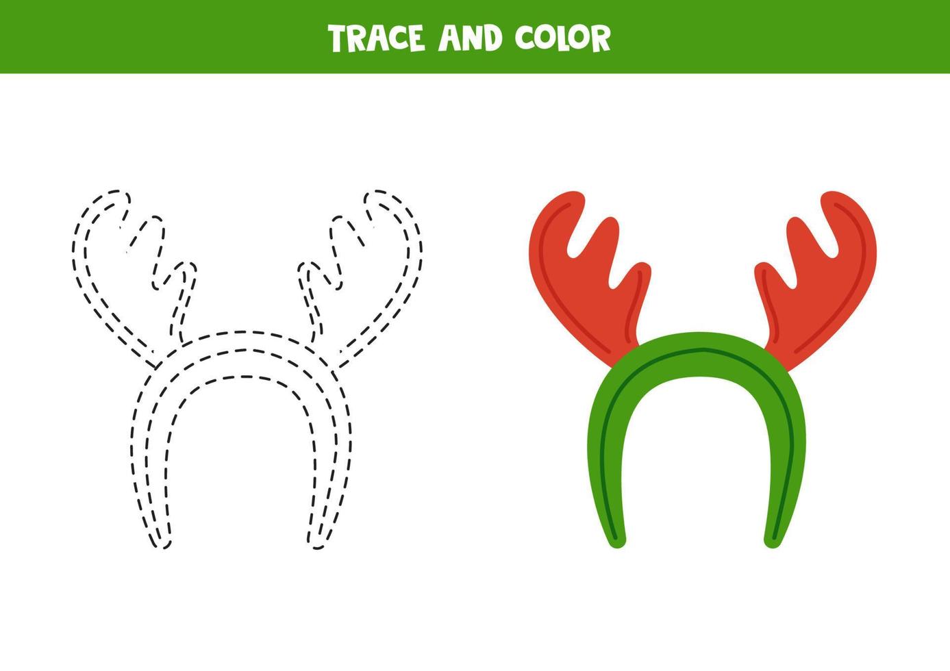 trace et colorie un joli serre-tête de renne. feuille de travail pour les enfants. vecteur