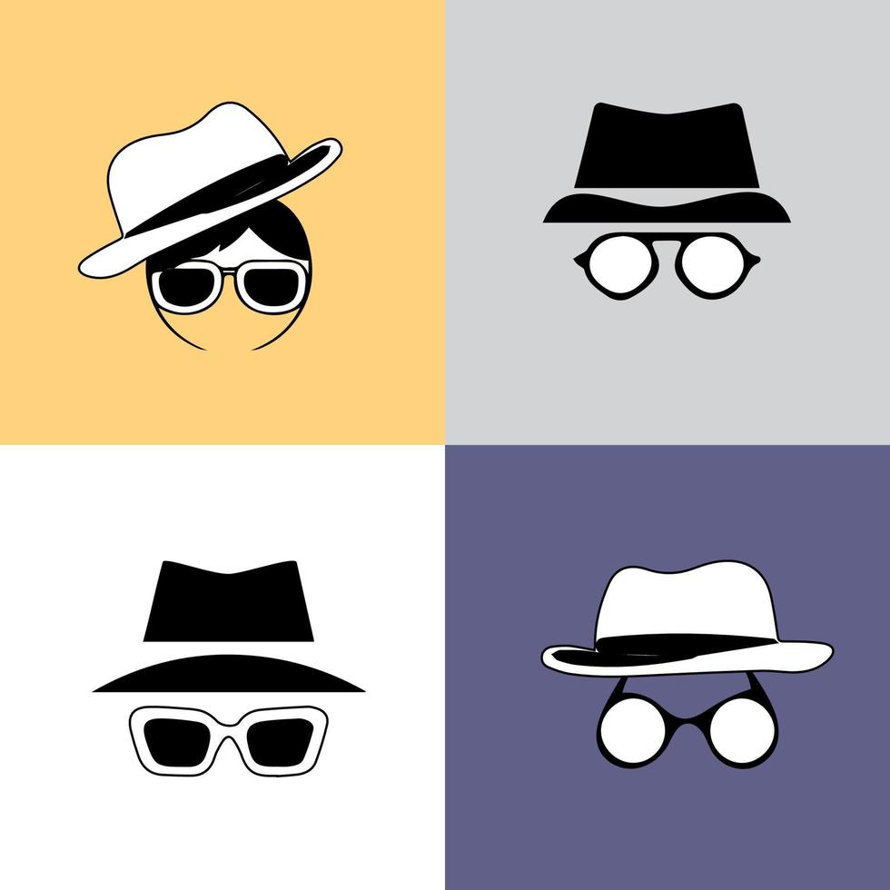 incognito icône homme femme visage avec lunettes graphique vectoriel noir et blanc. icône de ligne et de glyphe d'agent d'espionnage, sécurité et détective, graphiques vectoriels de signe de pirate informatique, icône linéaire de trait modifiable