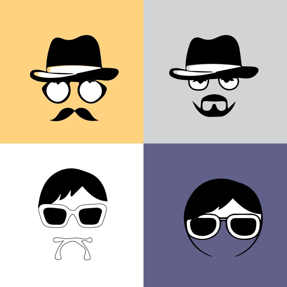 incognito icône homme femme visage avec lunettes graphique vectoriel noir et blanc. icône de ligne et de glyphe d'agent d'espionnage, sécurité et détective, graphiques vectoriels de signe de pirate informatique, icône linéaire de trait modifiable