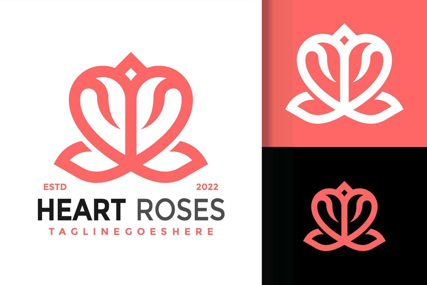 création de logo coeur roses, vecteur de logos d'identité de marque, logo moderne, modèle d'illustration vectorielle de dessins de logo
