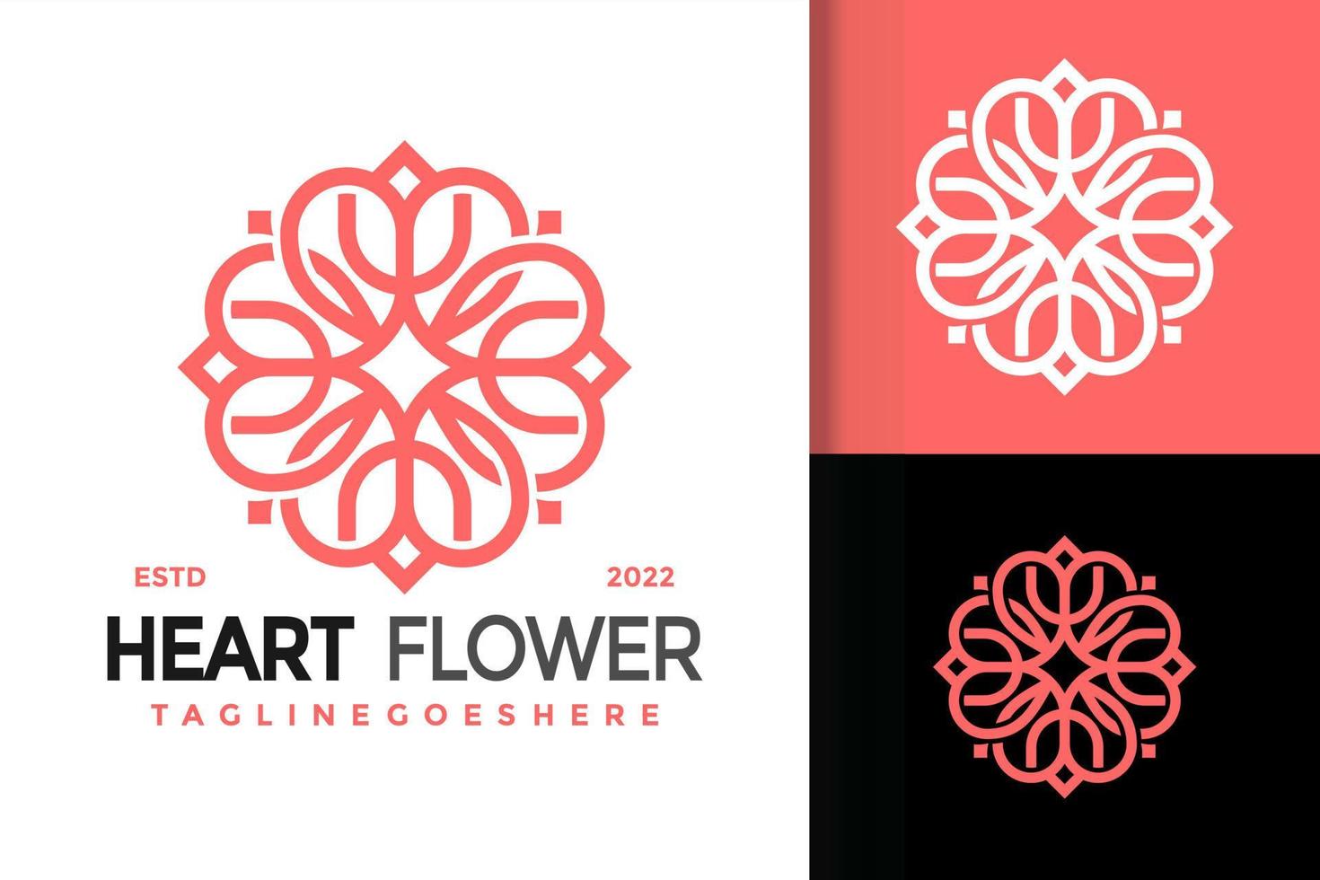création de logo de fleur de coeur de beauté, vecteur de logos d'identité de marque, logo moderne, modèle d'illustration vectorielle de dessins de logo