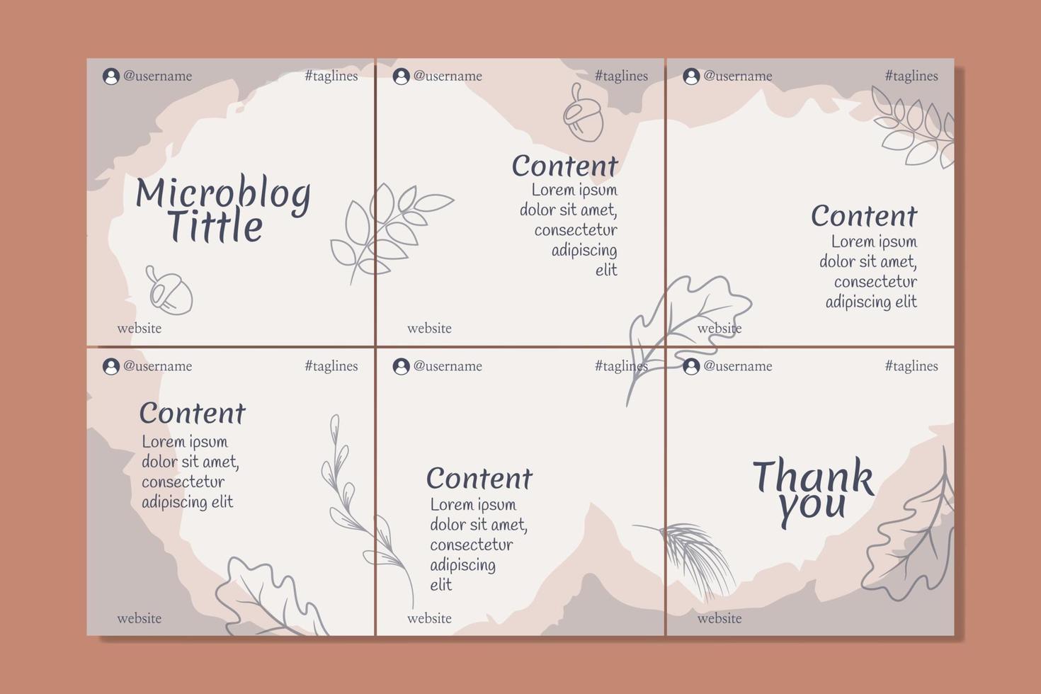 modèle de bannière de publication de carrousel de microblog pour les médias sociaux avec des éléments floraux dessinés à la main, des couleurs douces, le thème de l'automne vecteur