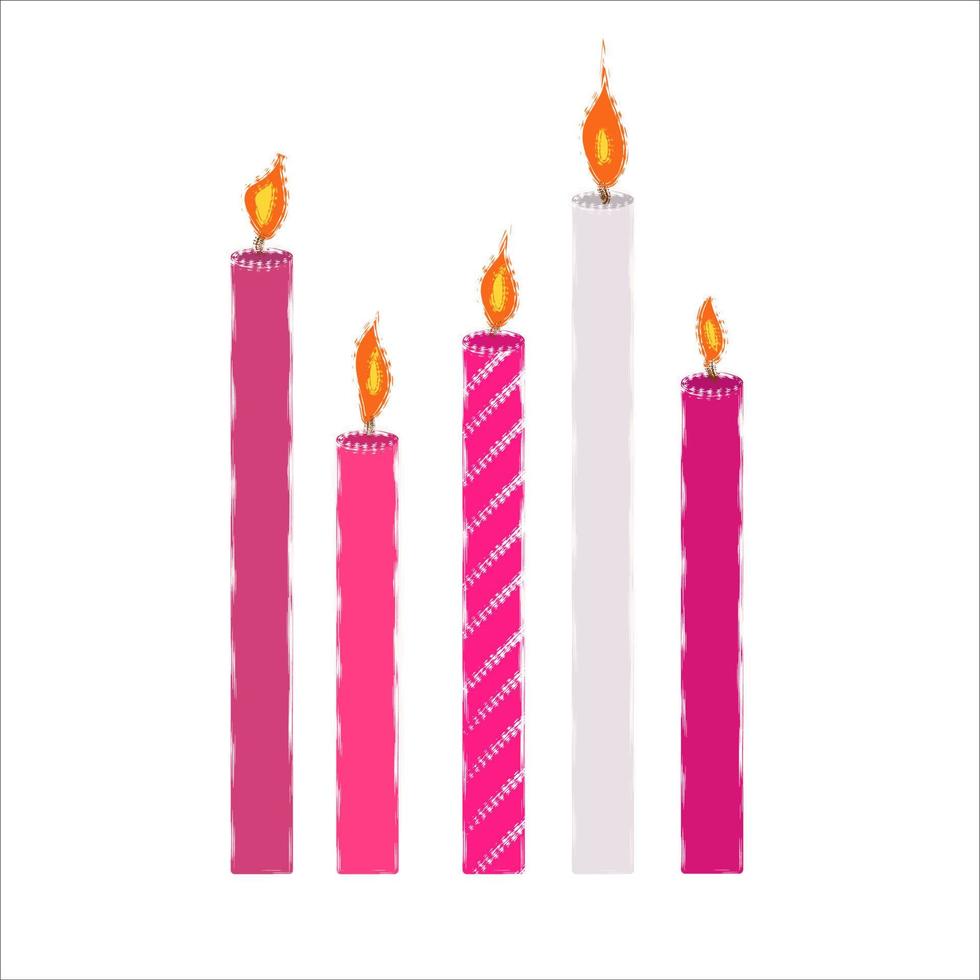 bougies roses pour gâteau d'anniversaire. bougies d'anniversaire. décoration pour les vacances. vecteur