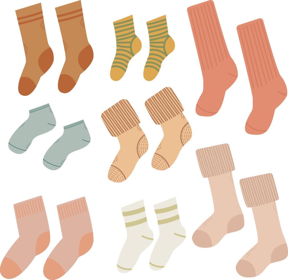 ensemble de couleurs socks.boho. chaussettes pour adultes et enfants. vecteur