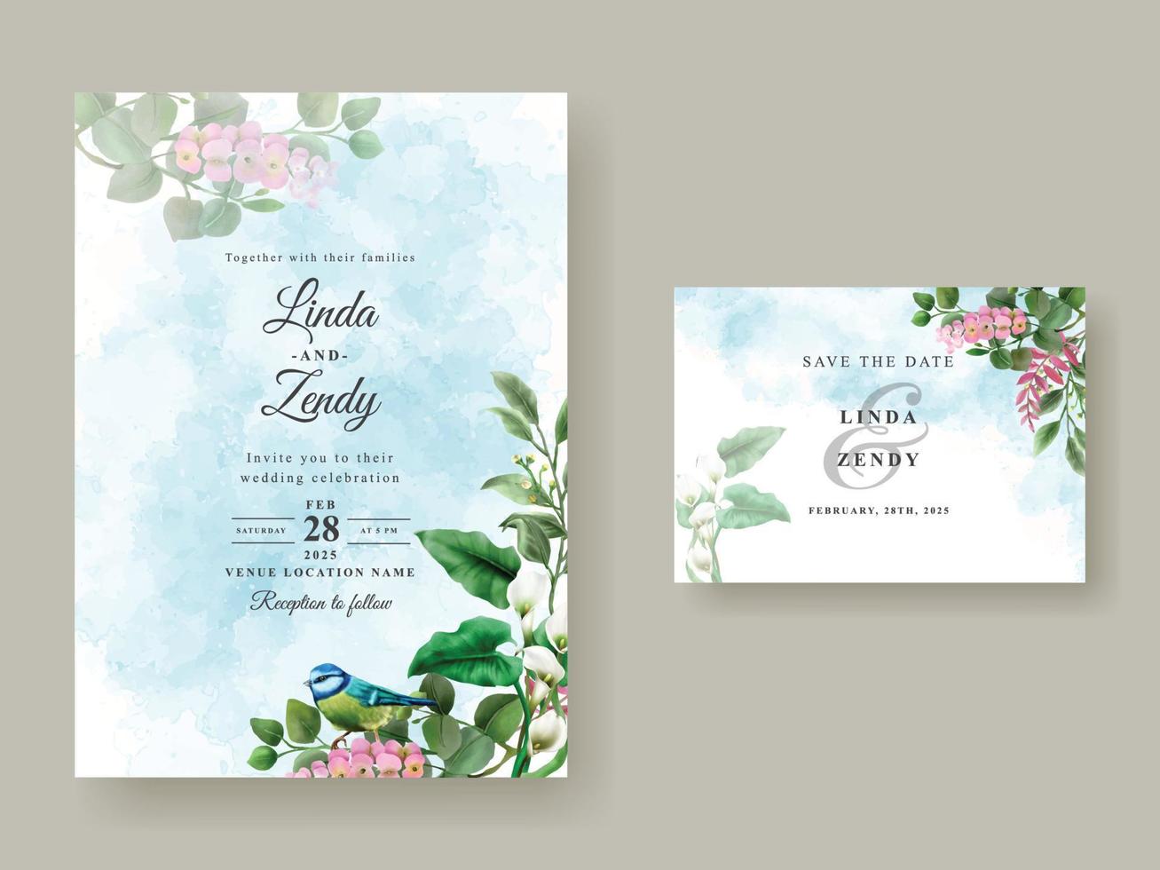 carte d'invitation de mariage avec verdure florale vecteur