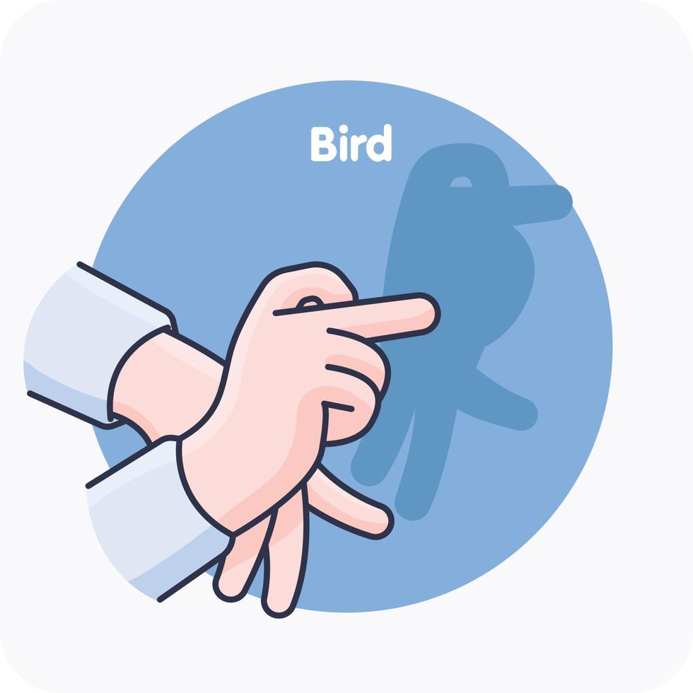 oiseau dans l'art de l'ombre à la main, illustration de l'ombre à la main avec des silhouettes d'oiseau vecteur