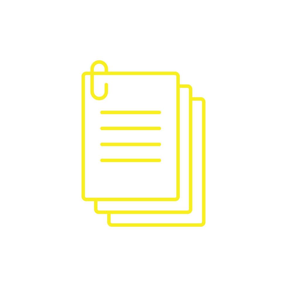 eps10 vecteur jaune pile de papier avec icône clip isolé sur fond blanc. les papiers de document empilent les symboles de contour dans un style moderne et plat simple pour la conception de votre site Web, votre logo et votre application mobile