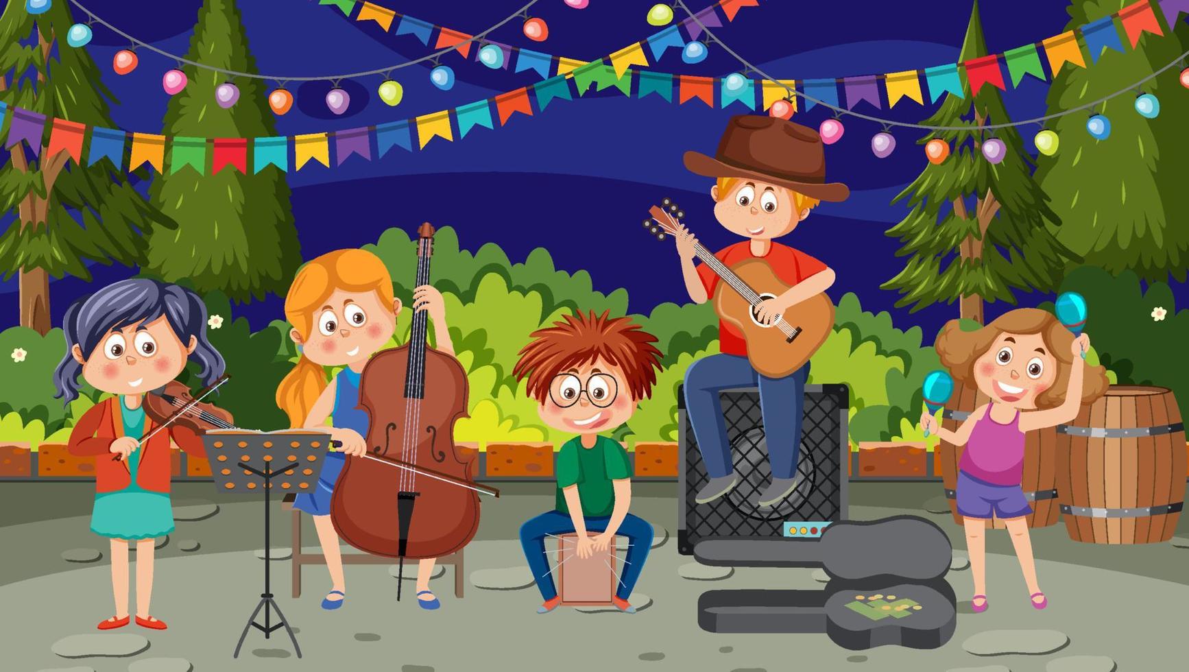 enfants jouant de la musique dans le parc vecteur