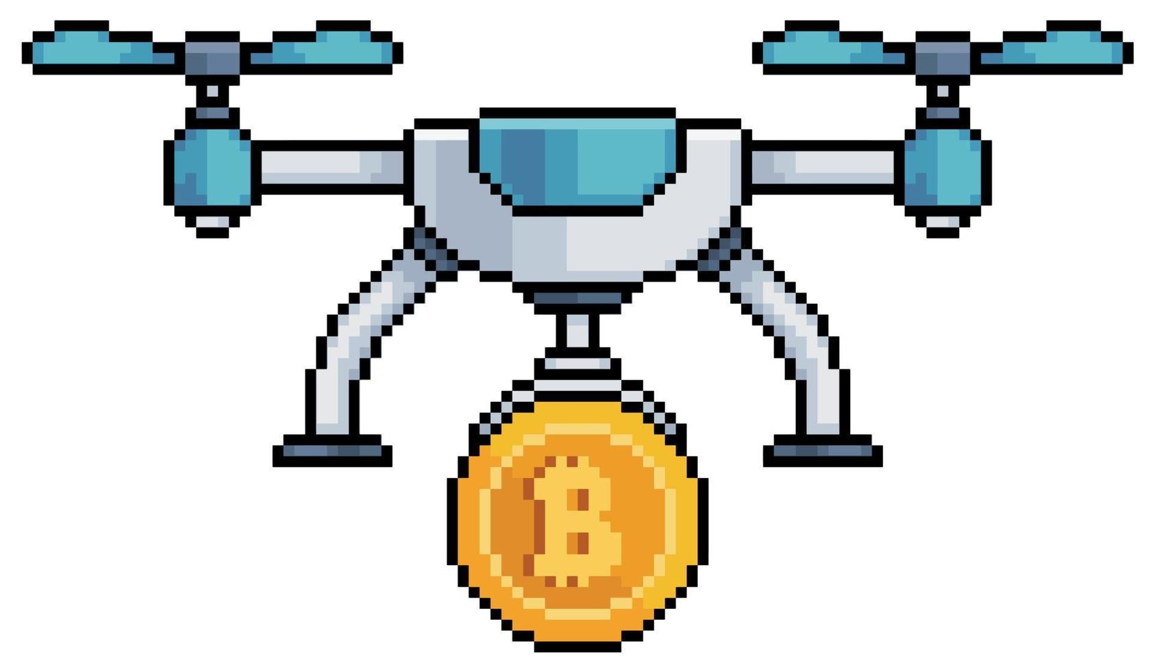 drone pixel art avec icône vectorielle bitcoin pour jeu 8 bits sur fond blanc vecteur