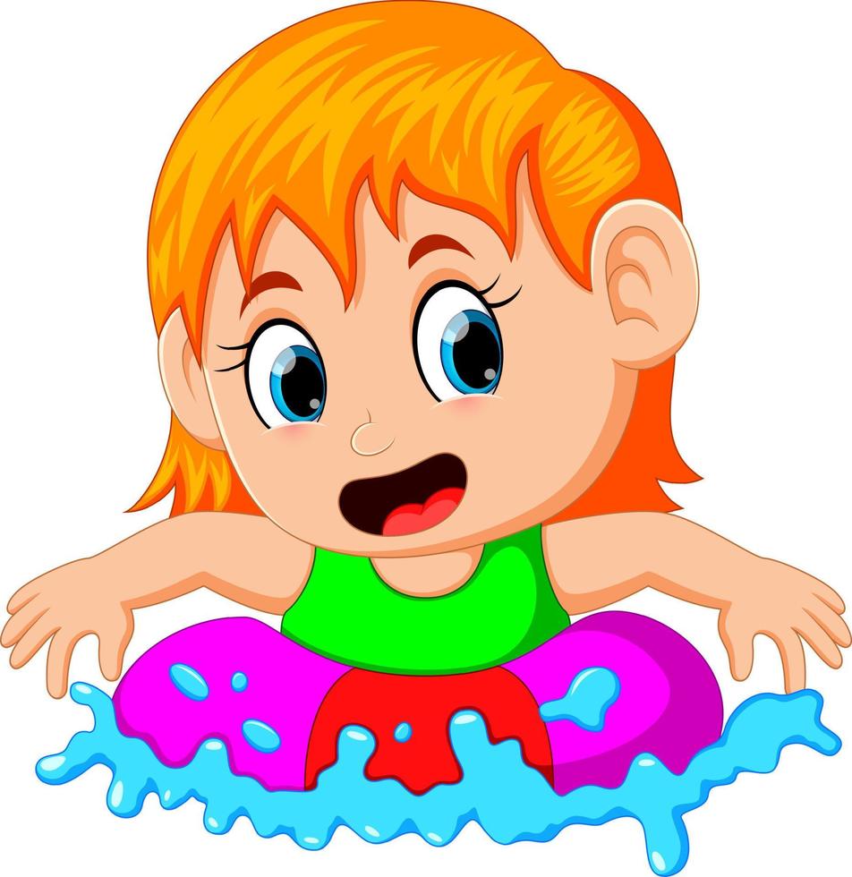 jolie petite fille flottant dans un anneau dans une piscine vecteur