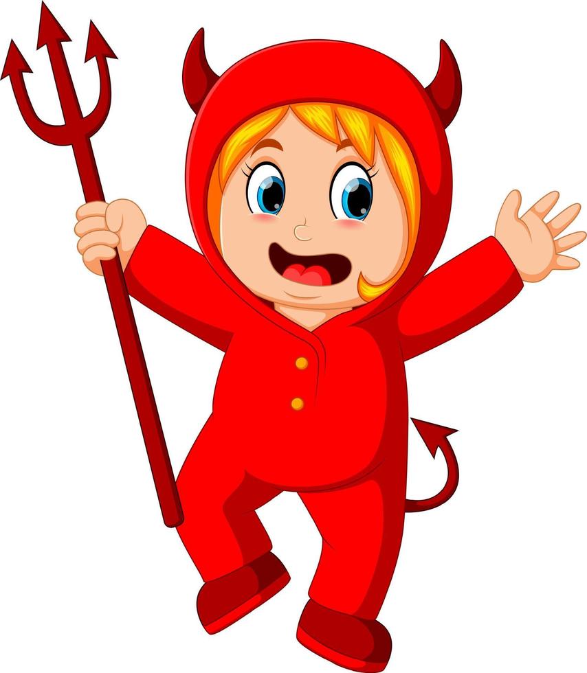 petits enfants en costume de diable rouge halloween vecteur