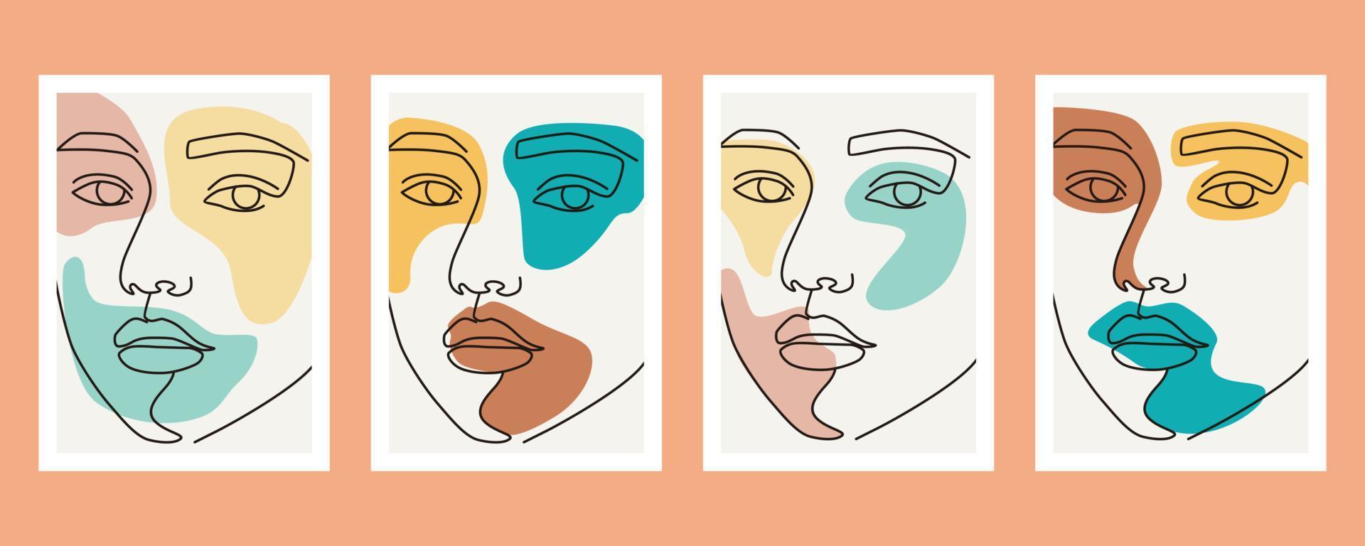 collection de beauté femme visage dessin au trait minimal dessiné à la main vecteur