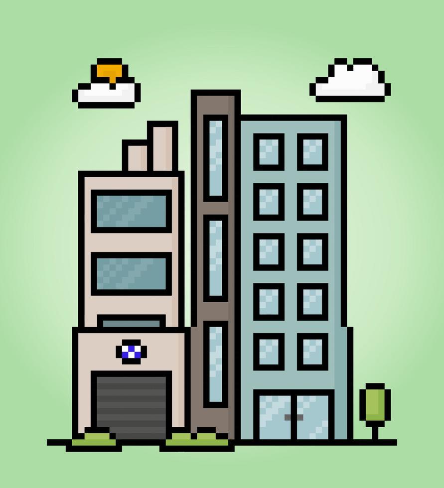 Construction élevée d'icônes de pixels 8 bits dans les illustrations vectorielles pour les ressources de jeu et les icônes Web vecteur