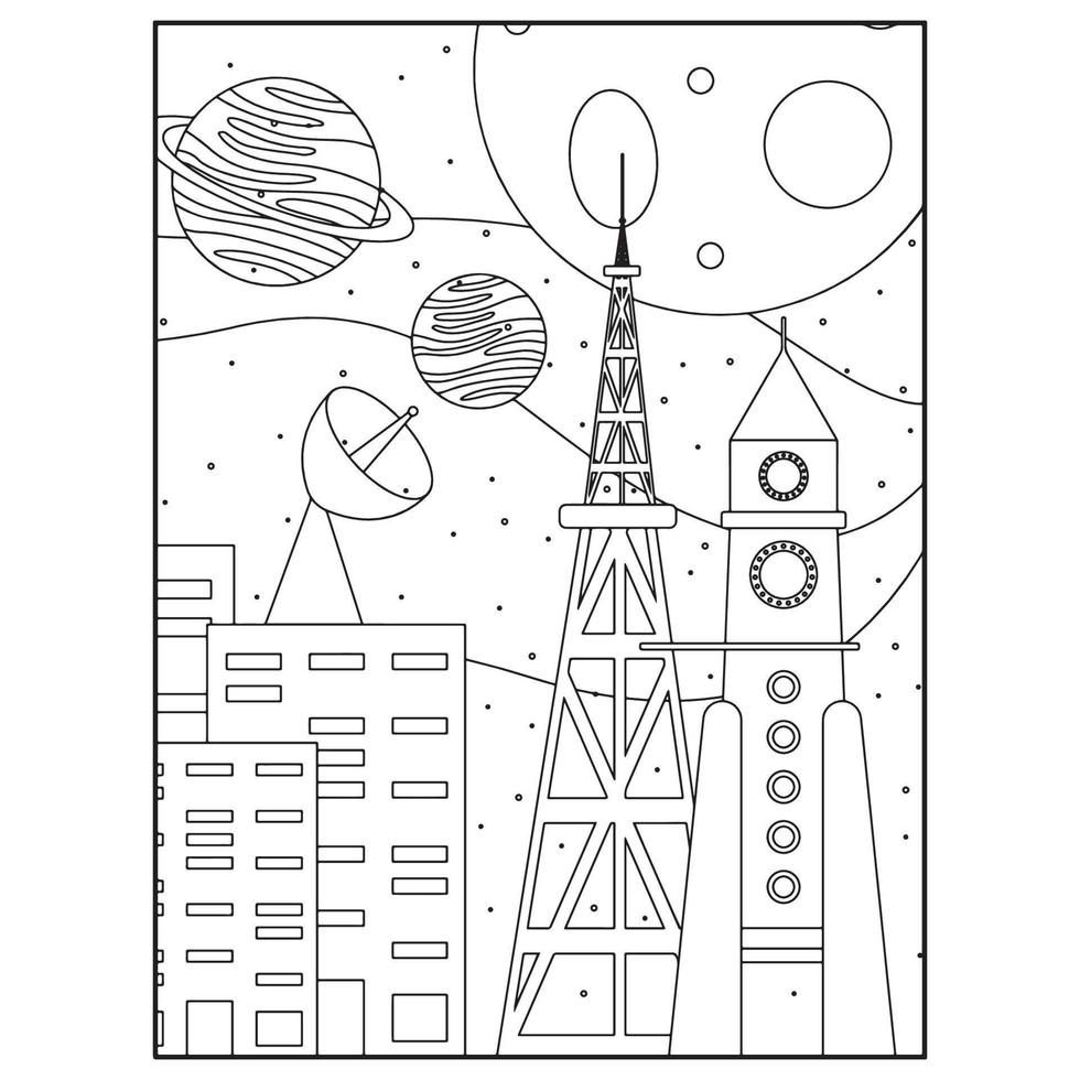 pages de livre de coloriage de l'espace pour les enfants vecteur