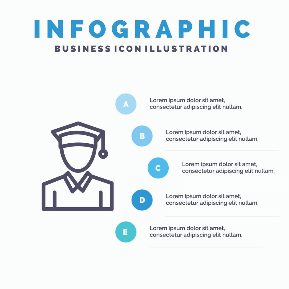 cap education graduation ligne icône avec 5 étapes présentation infographie fond vecteur