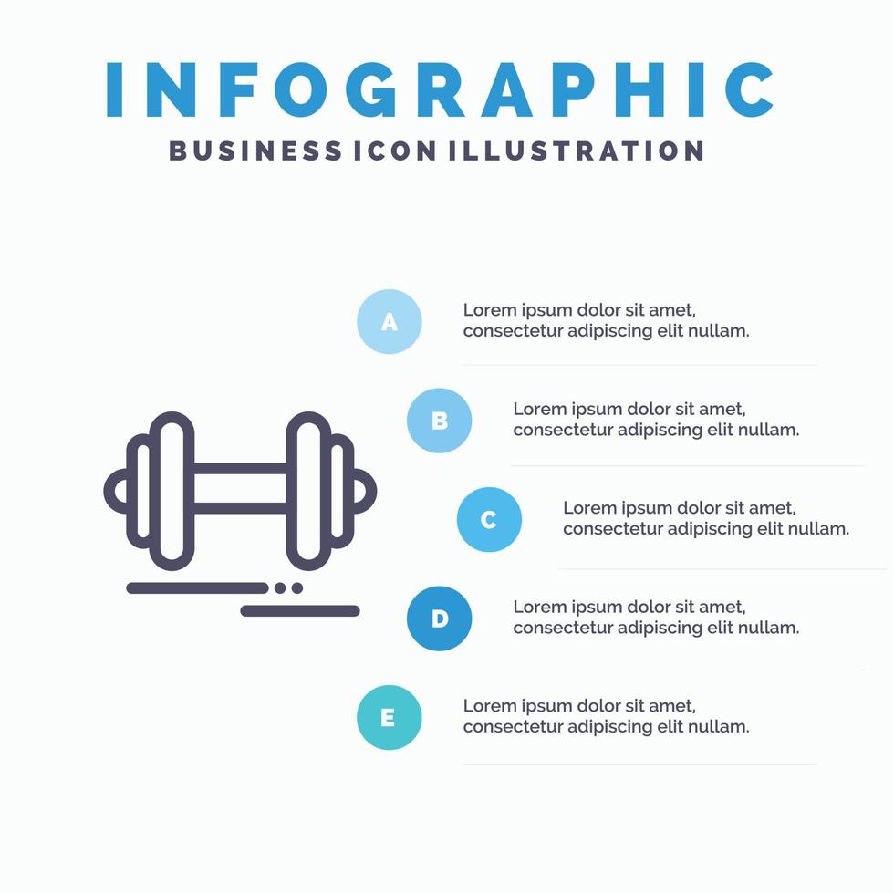 haltère fitness sport motivation ligne icône avec 5 étapes présentation infographie fond vecteur