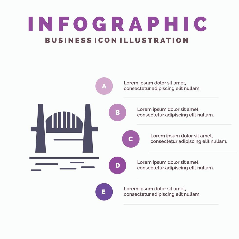 australie pont ville ensembles port sydney solide icône infographie 5 étapes présentation arrière plan vecteur