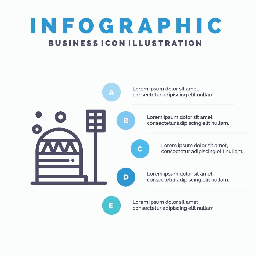 icône de ligne d'habitation de dôme de construction de colonie de base avec fond d'infographie de présentation en 5 étapes vecteur