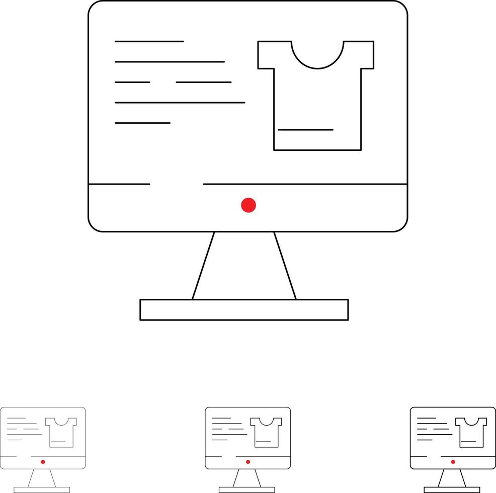 moniteur d'écran d'ordinateur shopping jeu d'icônes de ligne noire audacieuse et mince vecteur
