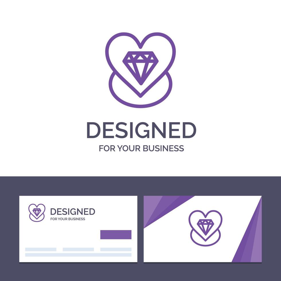 carte de visite créative et modèle de logo diamant amour coeur mariage illustration vectorielle vecteur