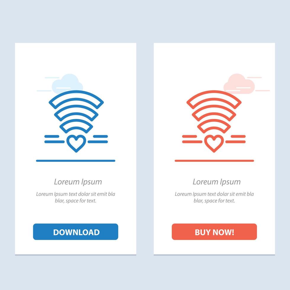 wifi amour mariage coeur bleu et rouge télécharger et acheter maintenant modèle de carte de widget web vecteur