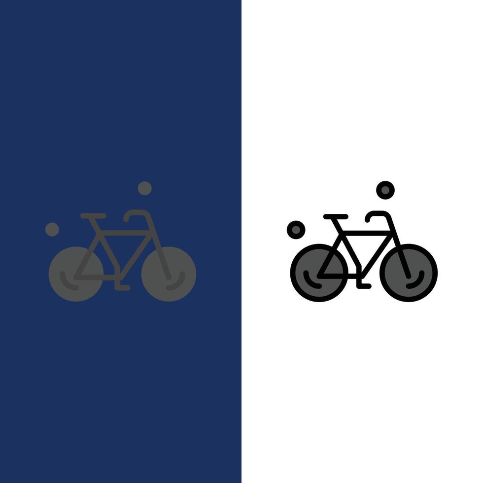vélo vélo cycle printemps icônes plat et ligne remplie icône ensemble vecteur fond bleu