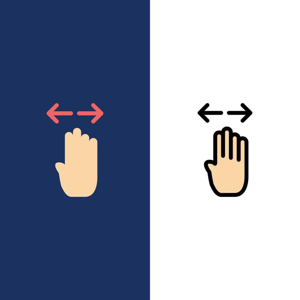 quatre main doigt gauche droite icônes plat et ligne remplie icône ensemble vecteur fond bleu