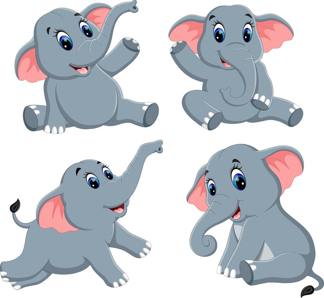 la collection de l'éléphant mignon avec différentes possing vecteur