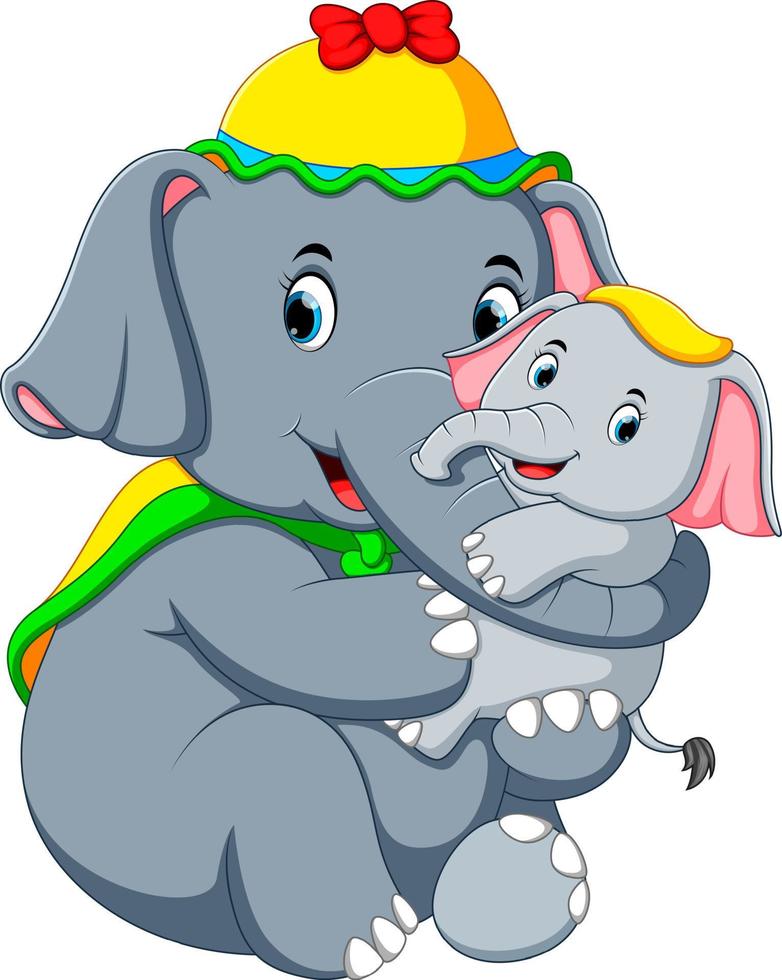 un éléphant portant un chapeau jaune et jouant avec un petit éléphant si amusant vecteur