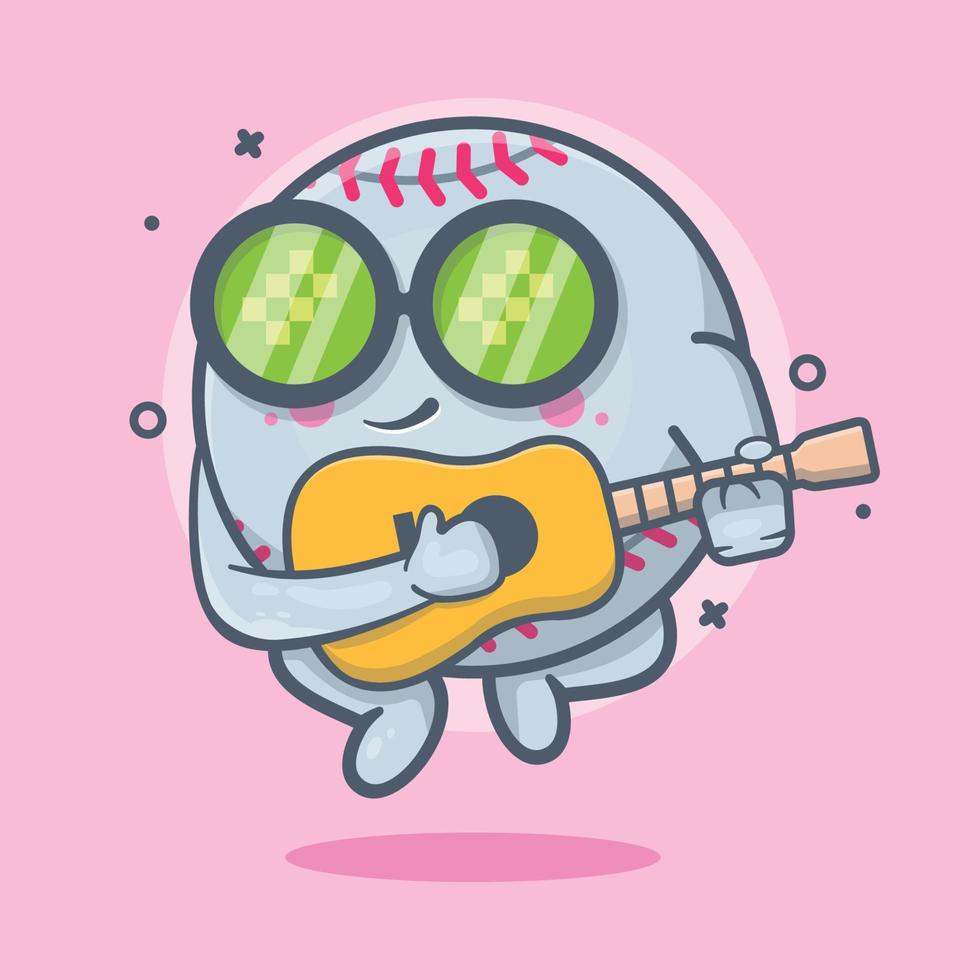 mascotte de personnage de balle de baseball cool jouant de la guitare dessin animé isolé dans un style plat vecteur