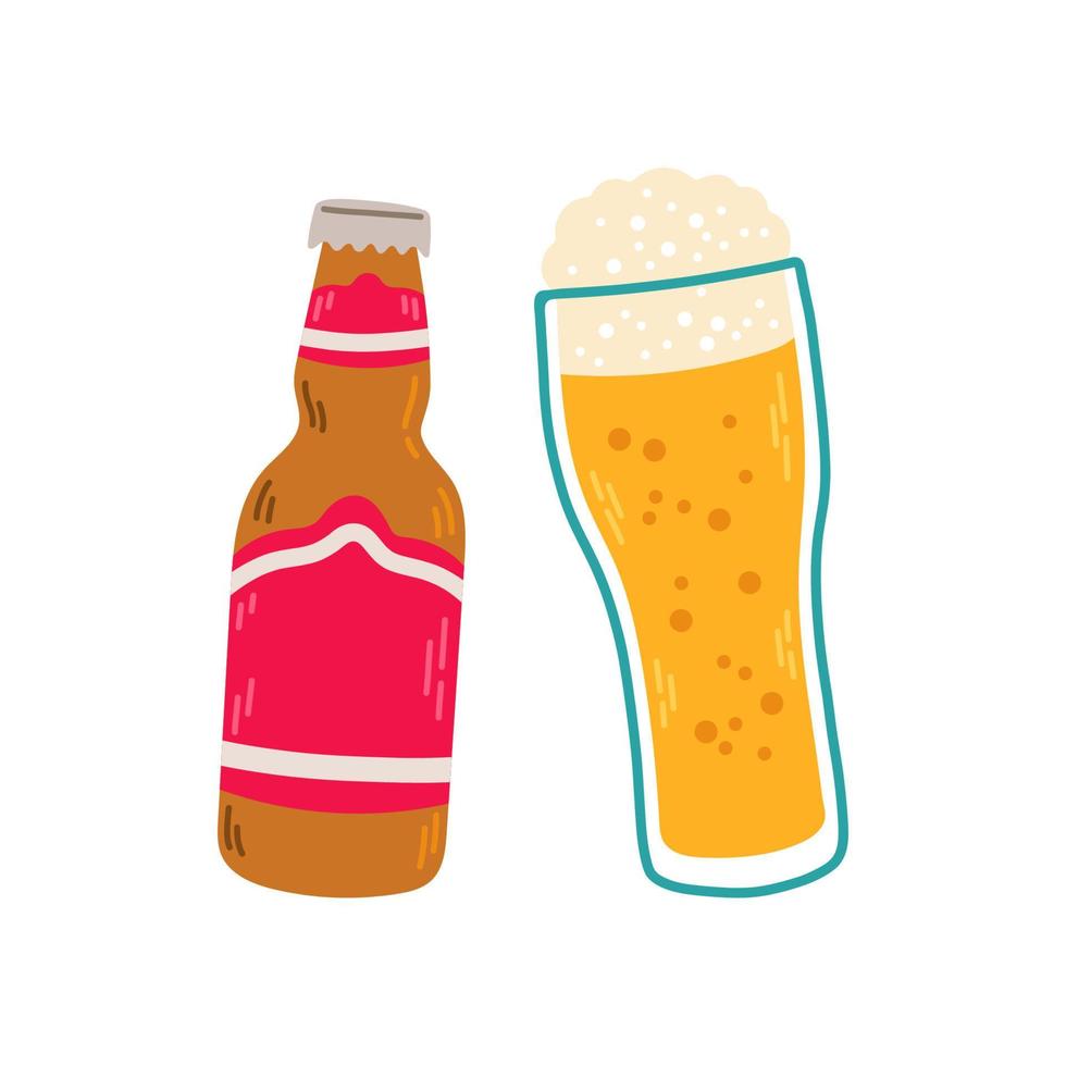 chope de bière et bouteille de bière ensemble clipart. illustration vectorielle vecteur