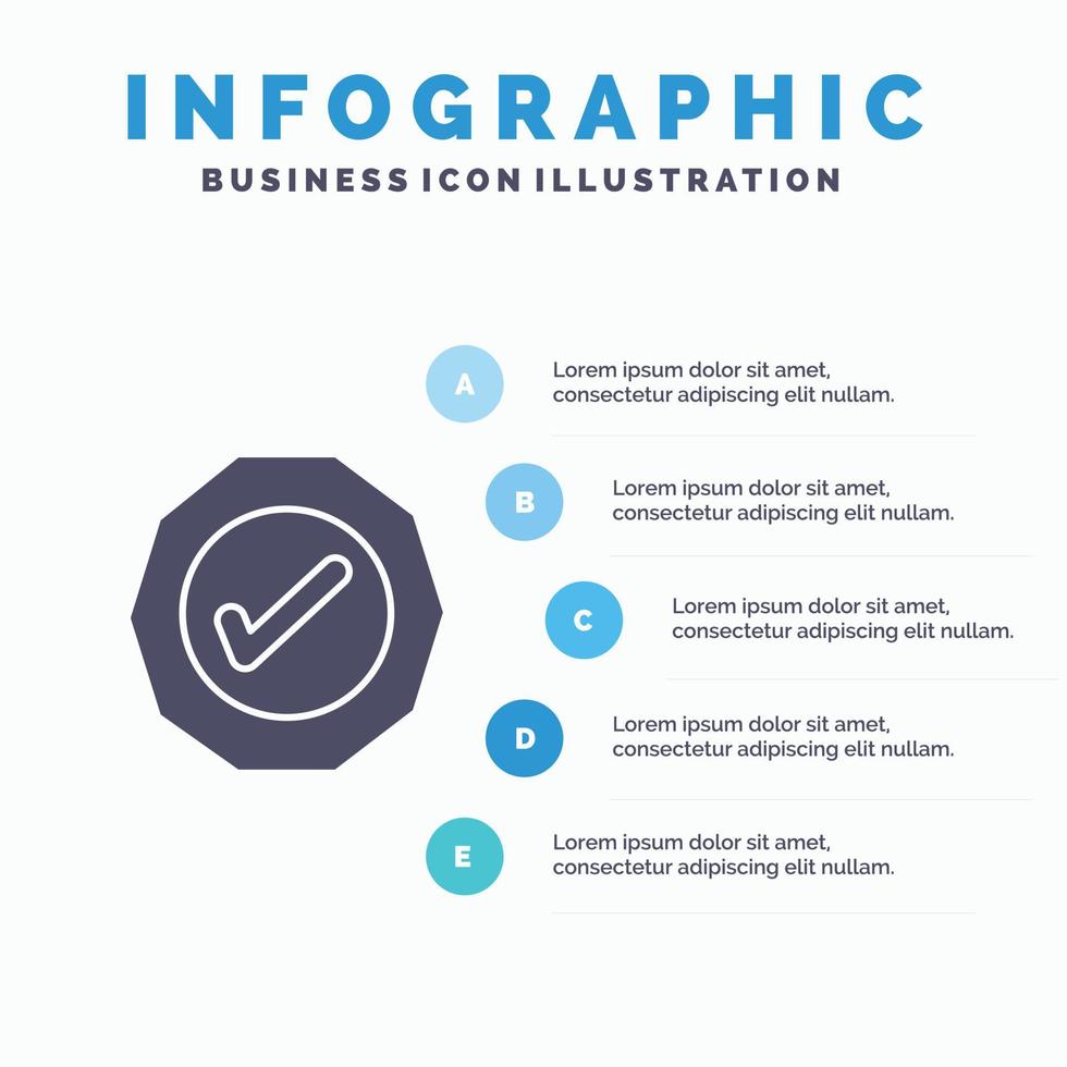 logistique ok succès cocher solide icône infographie 5 étapes présentation fond vecteur