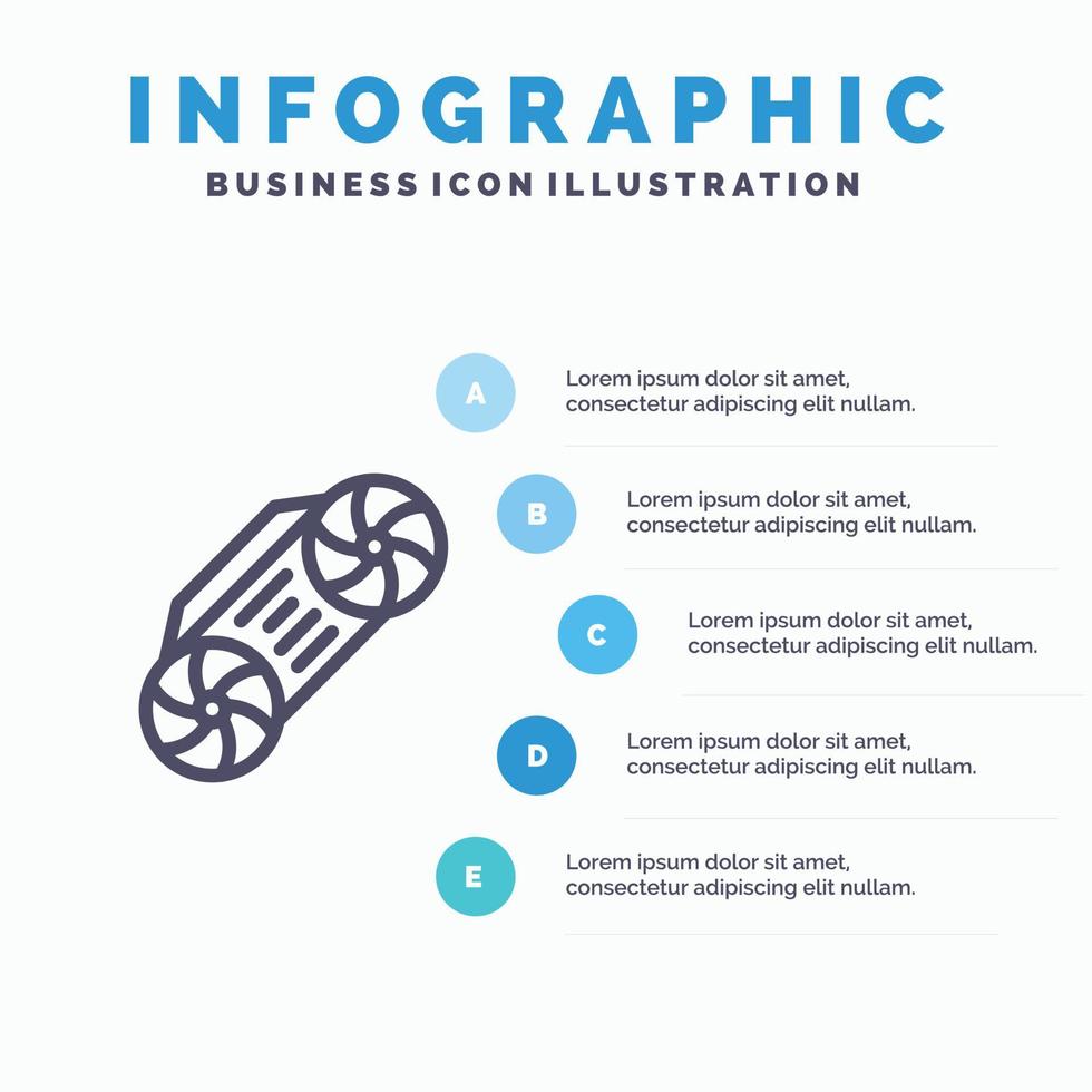 icône de ligne de technologie de musique radio avec fond d'infographie de présentation en 5 étapes vecteur