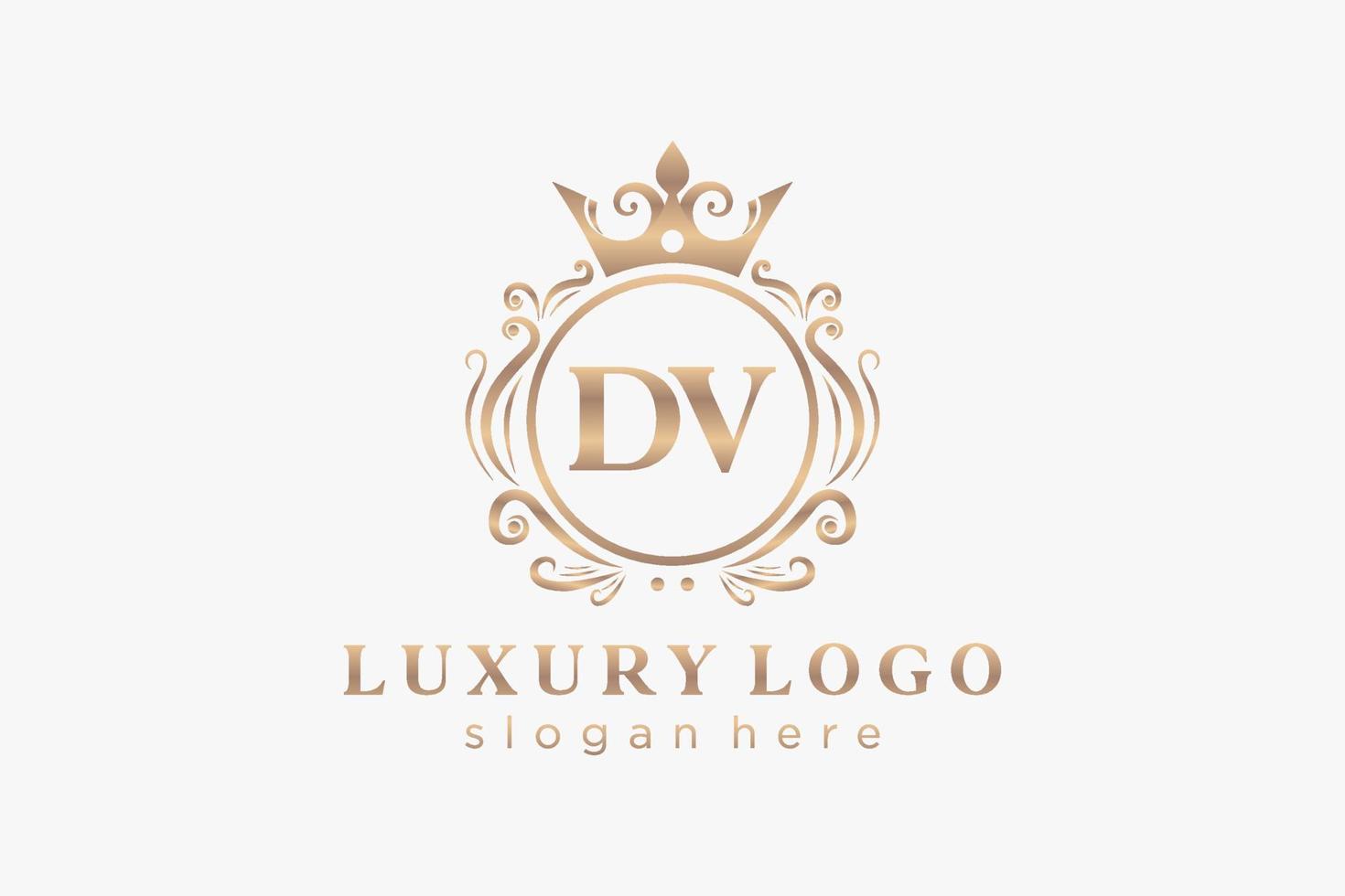 modèle initial de logo de luxe royal de lettre dv dans l'art vectoriel pour le restaurant, la royauté, la boutique, le café, l'hôtel, l'héraldique, les bijoux, la mode et d'autres illustrations vectorielles.