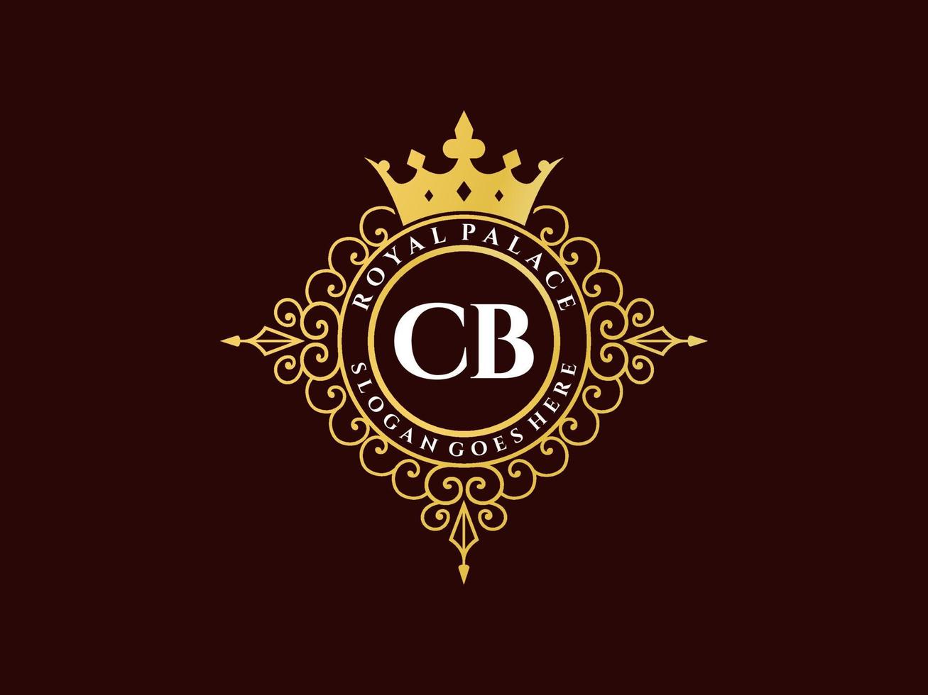 lettre cb logo victorien de luxe royal antique avec cadre ornemental. vecteur