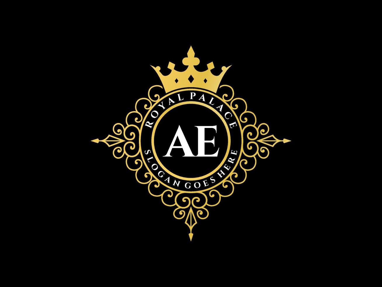 lettre ae logo victorien de luxe royal antique avec cadre ornemental. vecteur