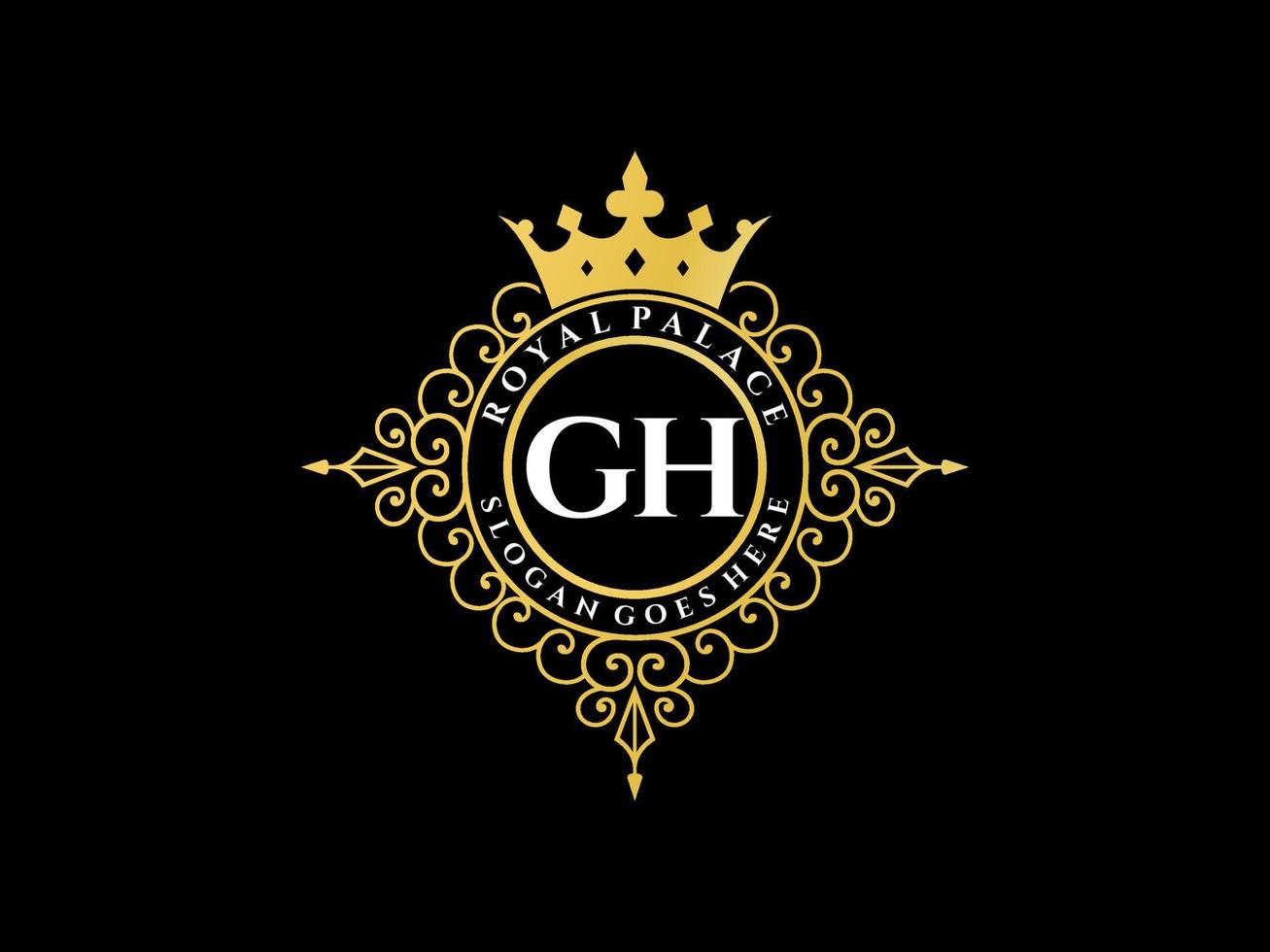 lettre gh logo victorien de luxe royal antique avec cadre ornemental. vecteur