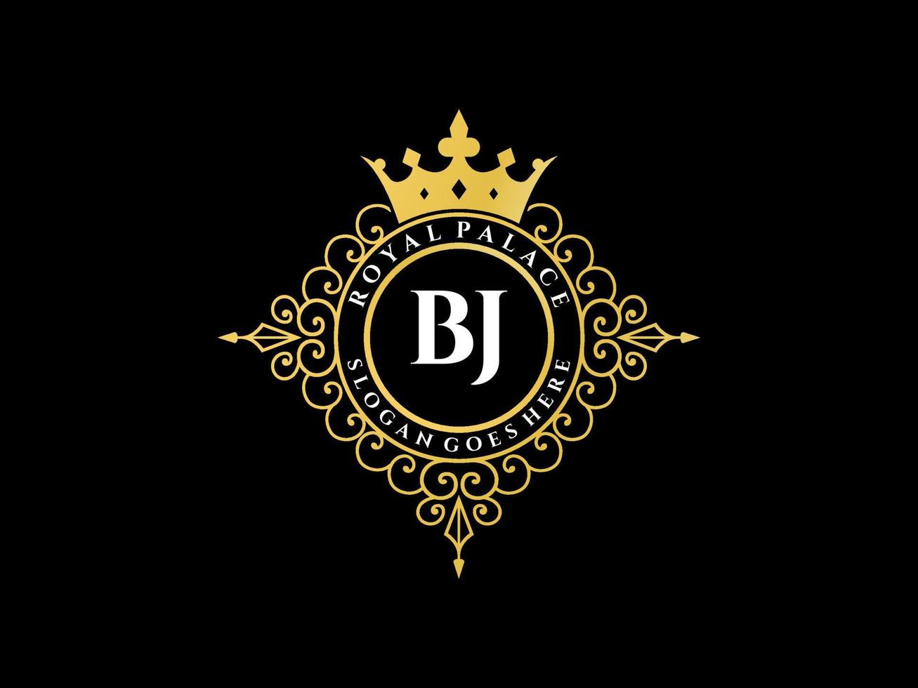 lettre bj logo victorien de luxe royal antique avec cadre ornemental. vecteur