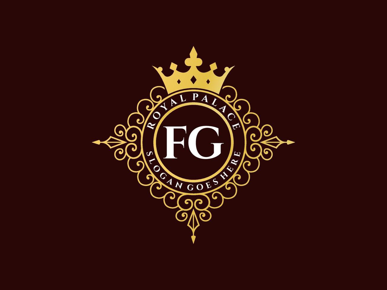 lettre fg logo victorien de luxe royal antique avec cadre ornemental. vecteur