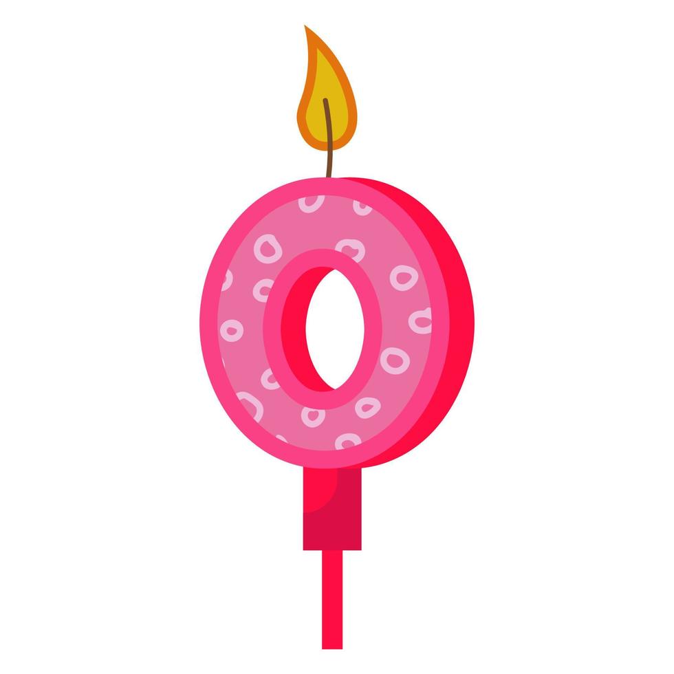 bougies d'anniversaire avec chiffres zéro et feu. icône colorée pour l'anniversaire ou la fête. chandelle de vacances avec de la cire et une bougie de dessin animé drôle pour le gâteau. illustration vectorielle vecteur