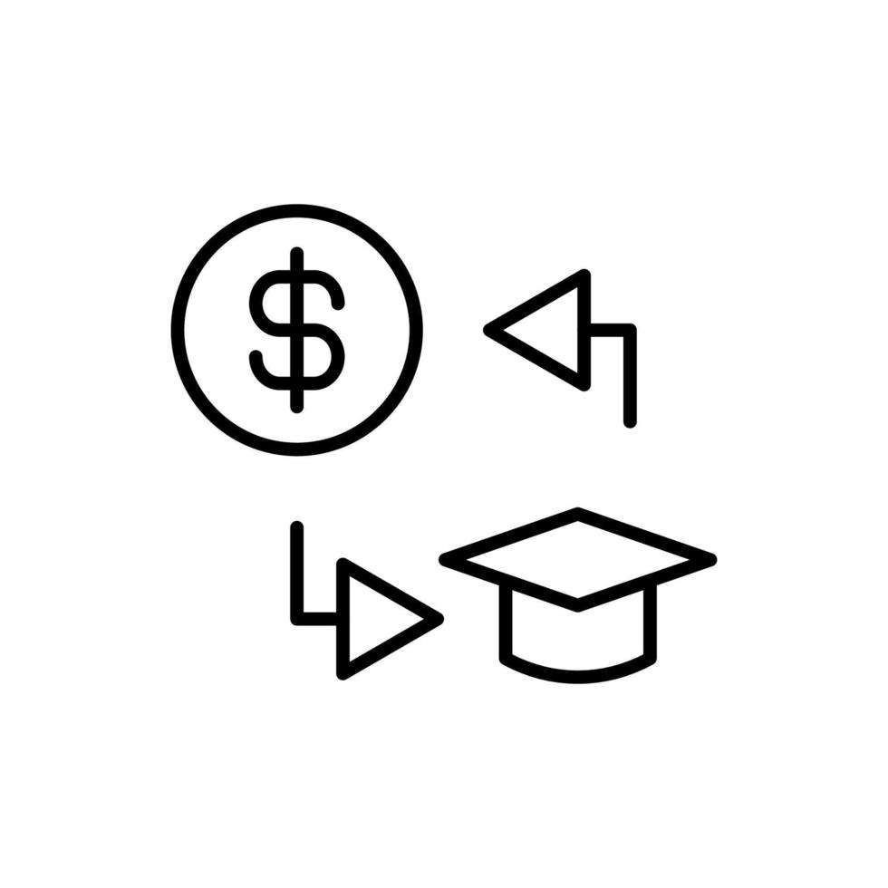 pictogramme isolé de vecteur simple dessiné avec une fine ligne noire. trait modifiable pour les sites Web, les publicités, les magasins, les magasins. icône de ligne vectorielle d'échange d'argent et de cap académique