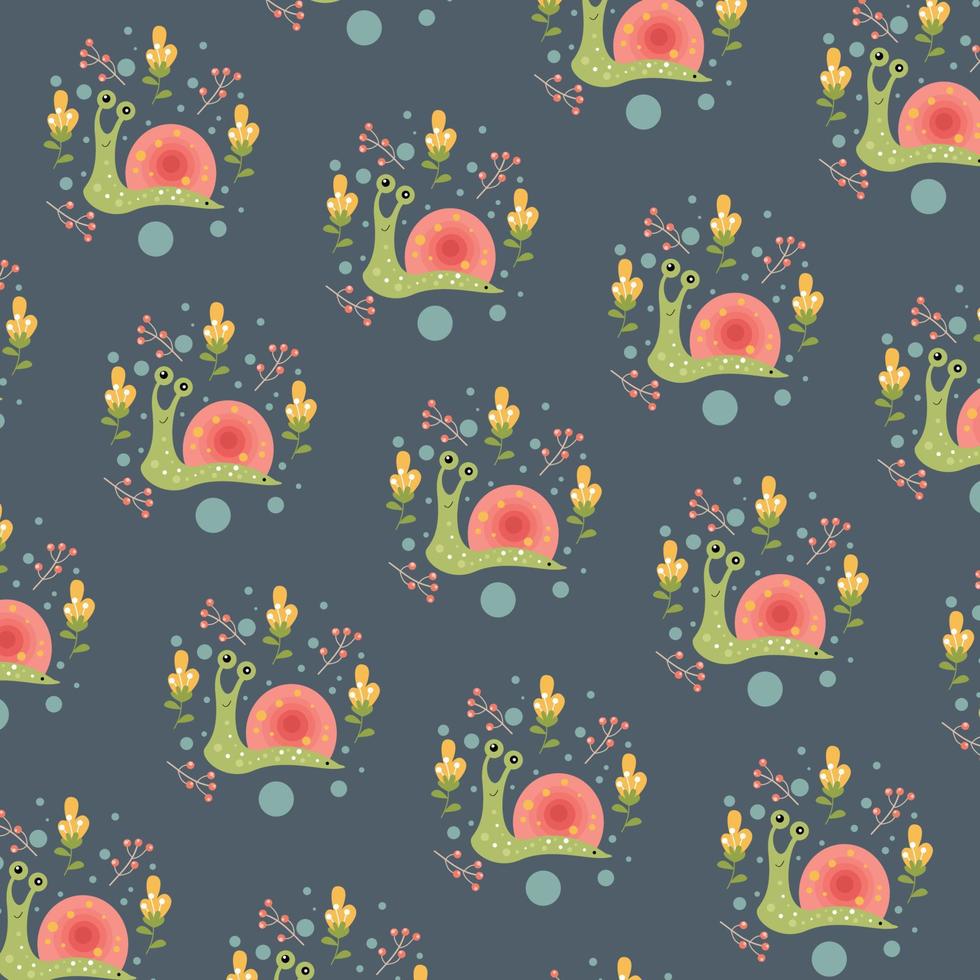 motif de bébé mignon avec des escargots. impression vectorielle mignonne avec des animaux et des fleurs kawaii dessinés à la main pour les textiles, les vêtements ou le papier d'emballage pour enfants vecteur