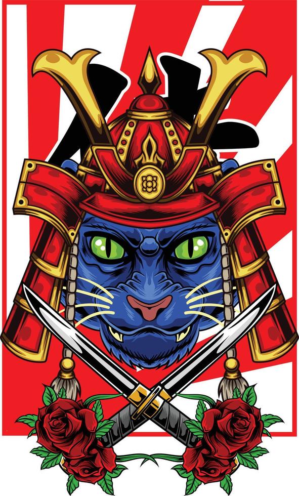 illustration vectorielle de chat samouraï vecteur
