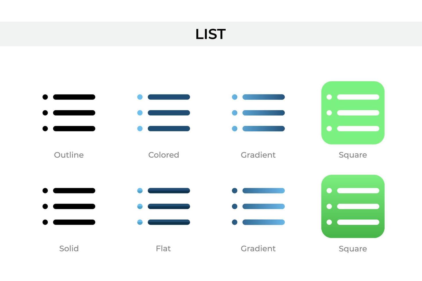 icône de liste dans un style différent. répertorier les icônes vectorielles conçues dans un style contour, solide, coloré, dégradé et plat. symbole, illustration de logo. illustration vectorielle vecteur
