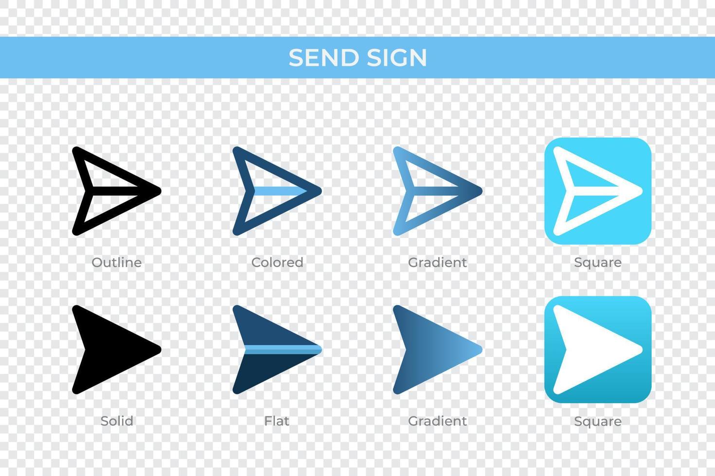 envoyer l'icône de signe dans un style différent. envoyer des icônes vectorielles de signe conçues dans un style contour, solide, coloré, dégradé et plat. symbole, illustration de logo. illustration vectorielle vecteur