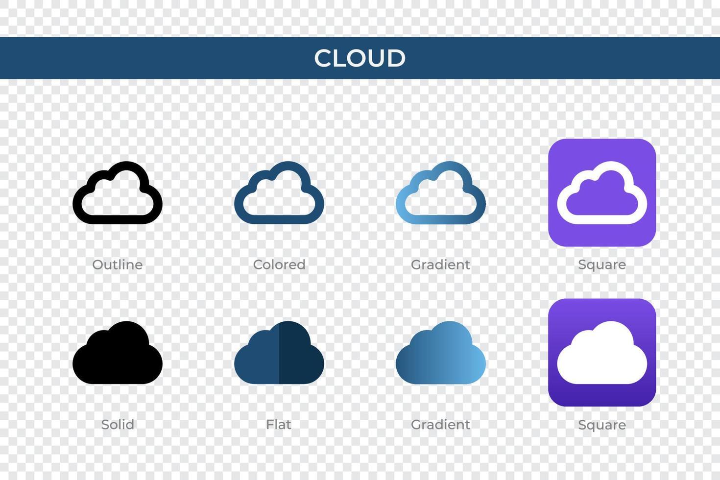 icône de nuage dans un style différent. icônes vectorielles de nuage conçues dans un style contour, solide, coloré, dégradé et plat. symbole, illustration de logo. illustration vectorielle vecteur