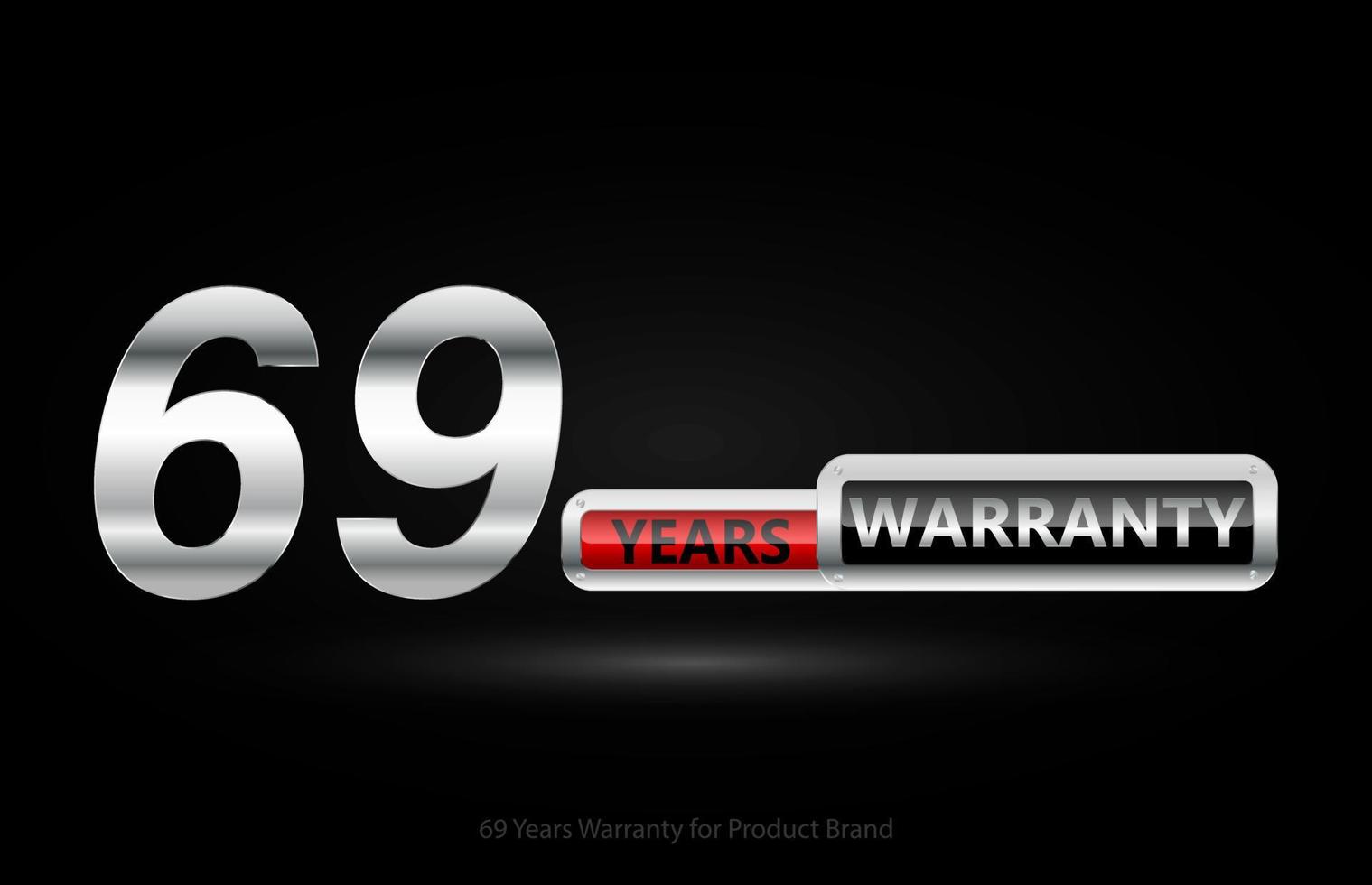 69 ans de garantie logo argenté isolé sur fond noir, création vectorielle pour la garantie du produit, la garantie, le service, l'entreprise et votre entreprise. vecteur