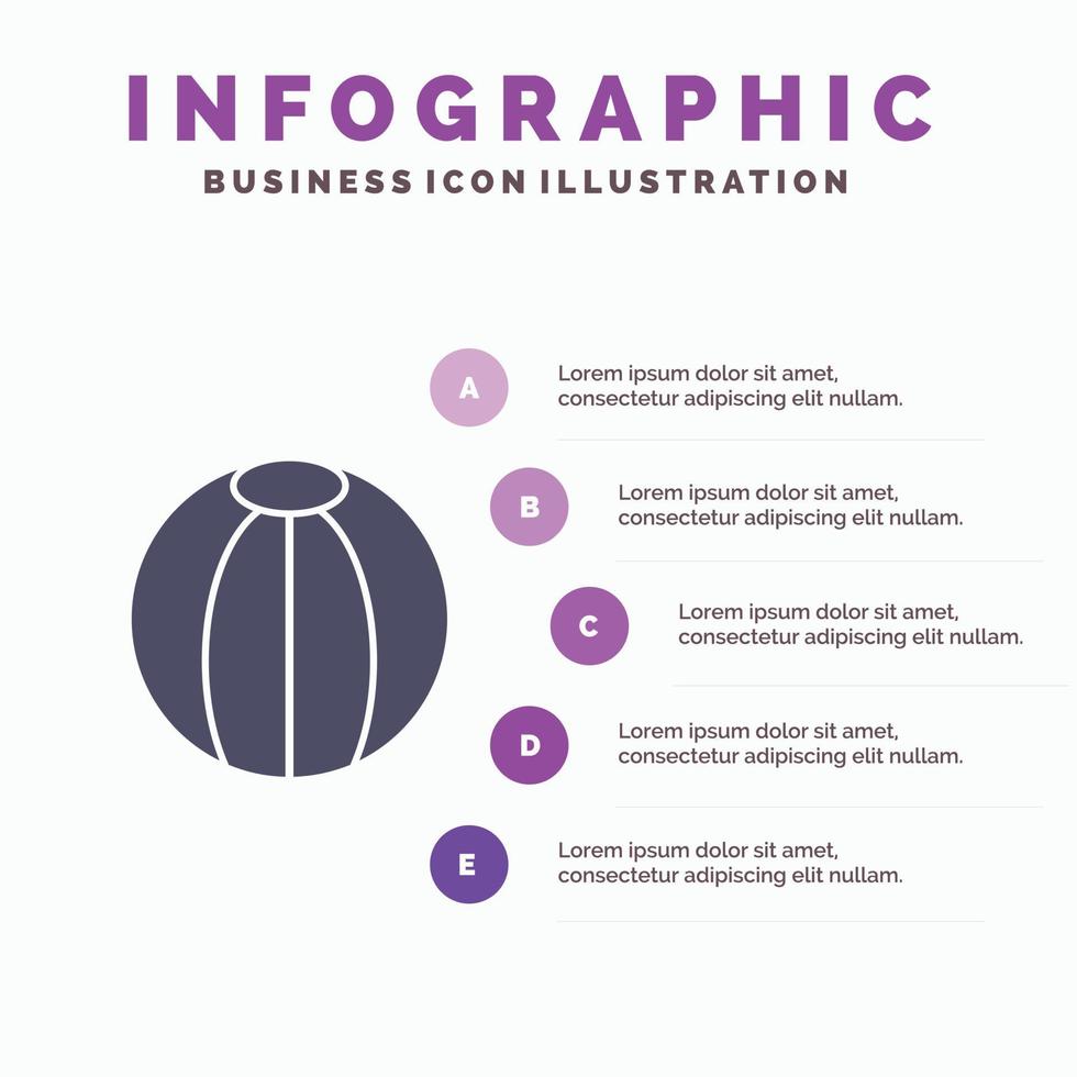 balle plage ballon de plage jouet solide icône infographie 5 étapes présentation arrière-plan vecteur