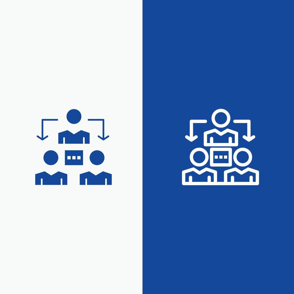 bureau de réunion de connexion ligne de communication et icône solide glyphe ligne de bannière bleue et solide glyphe je vecteur