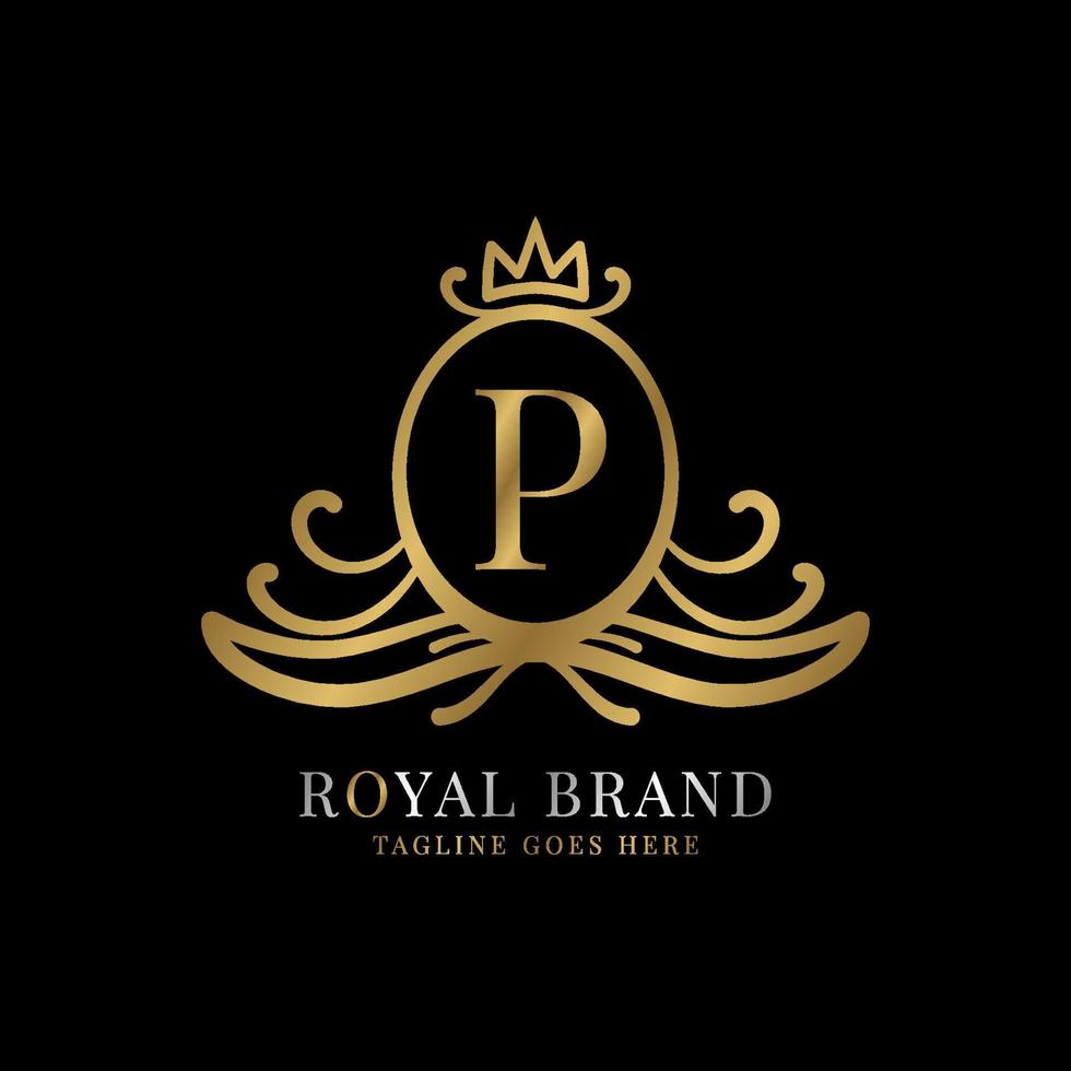 lettre p création de logo vectoriel royal crest pour marque vintage et initiale de soins de beauté